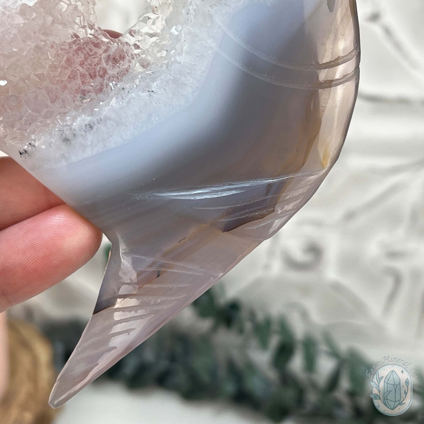 Hand Carved Agate Fish Carving with Display Stand