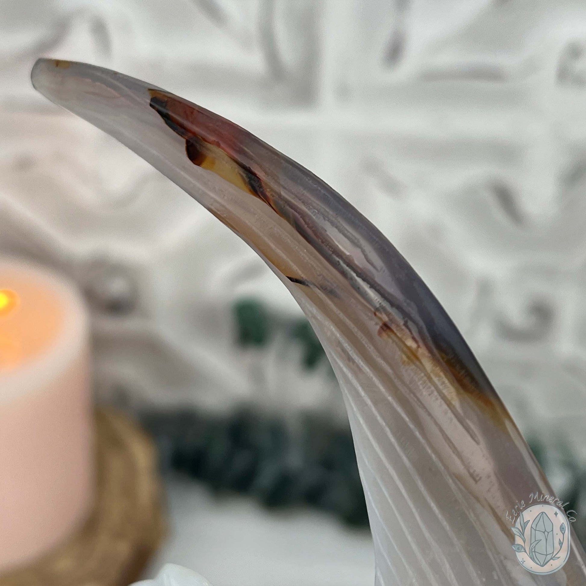 Hand Carved Agate Fish Carving with Display Stand