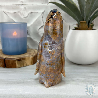Polished Druzy Agate Standing Penguin Carving