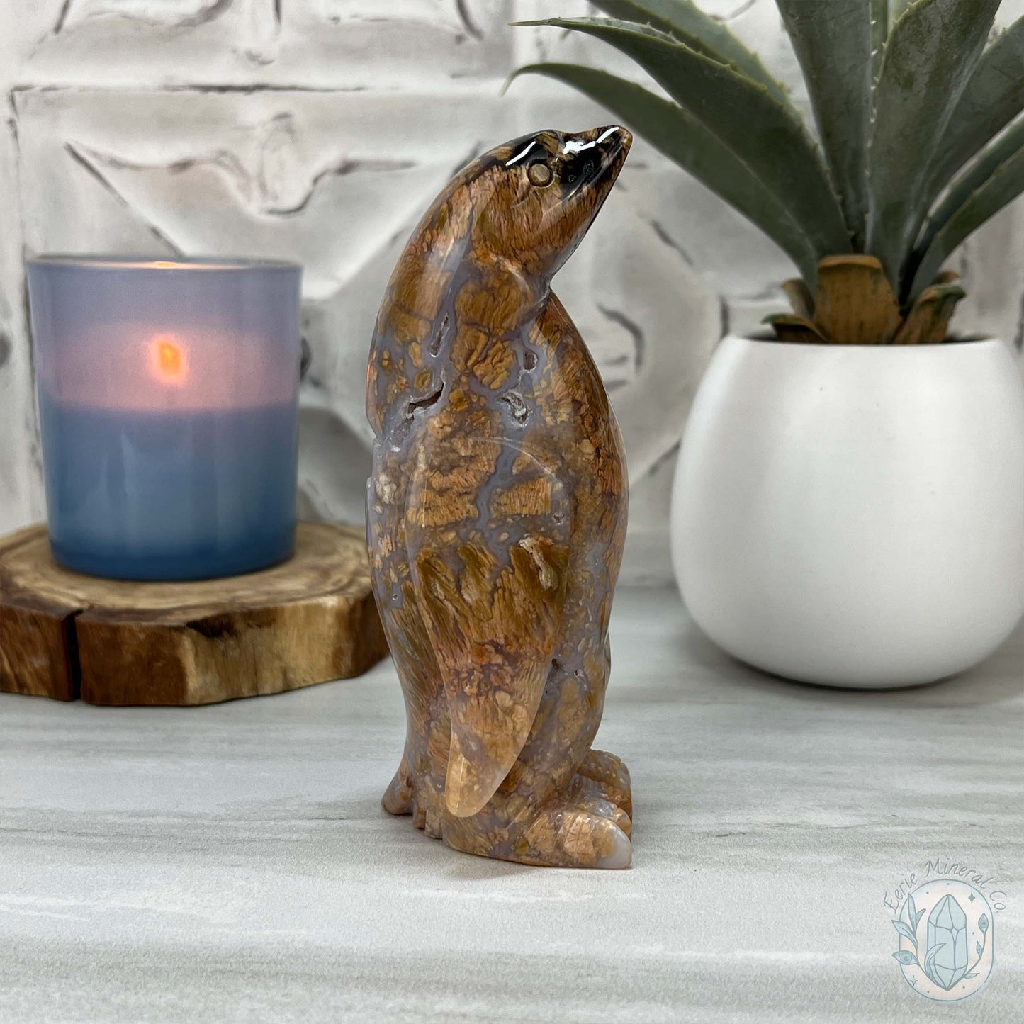 Polished Druzy Agate Standing Penguin Carving