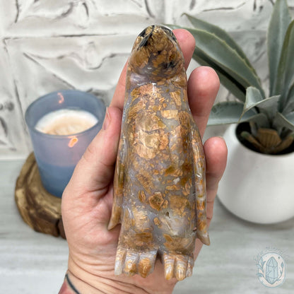 Polished Druzy Agate Standing Penguin Carving