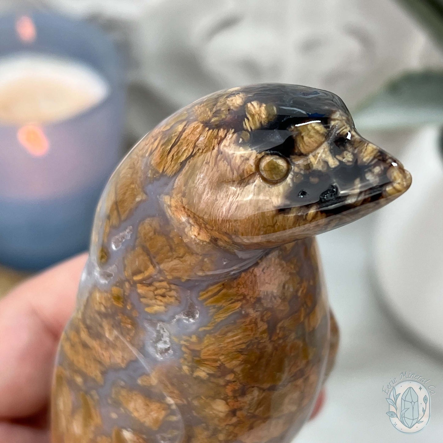 Polished Druzy Agate Standing Penguin Carving