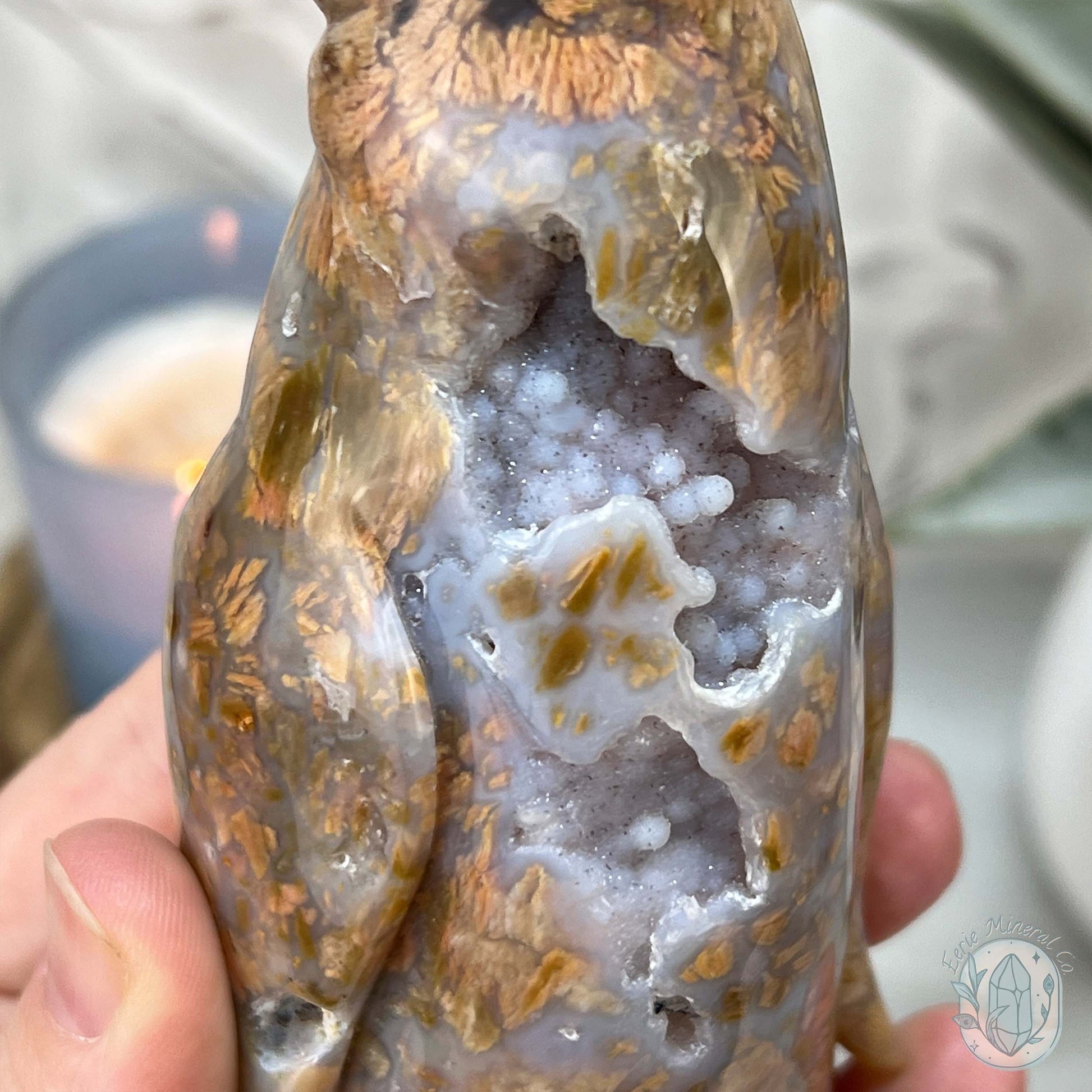 Polished Druzy Agate Standing Penguin Carving
