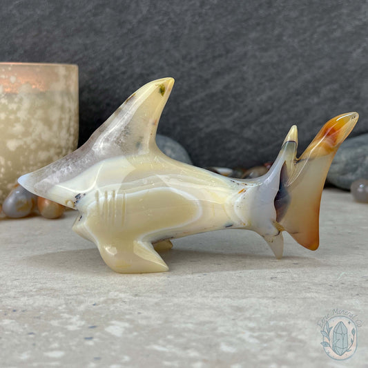 Layered Quartz Agate Great White Shark Carvingv