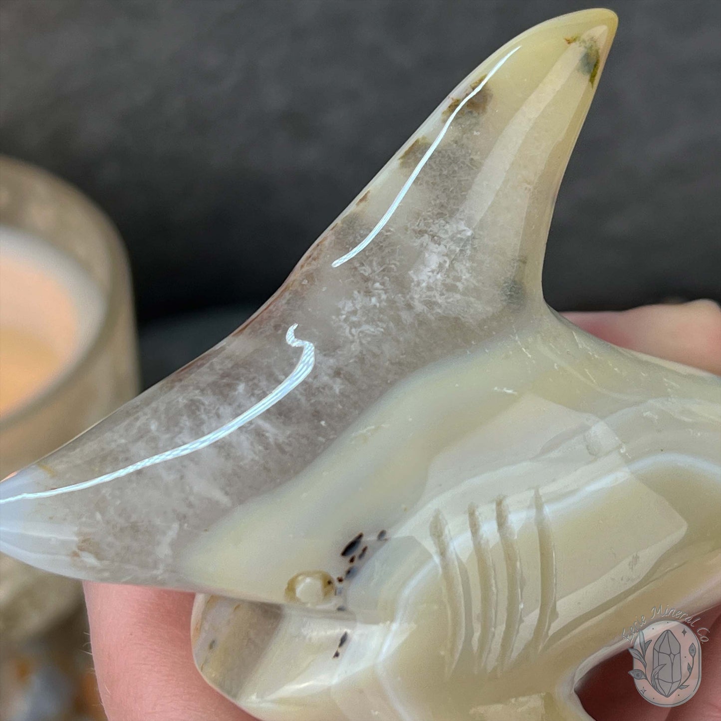 Layered Quartz Agate Great White Shark Carving