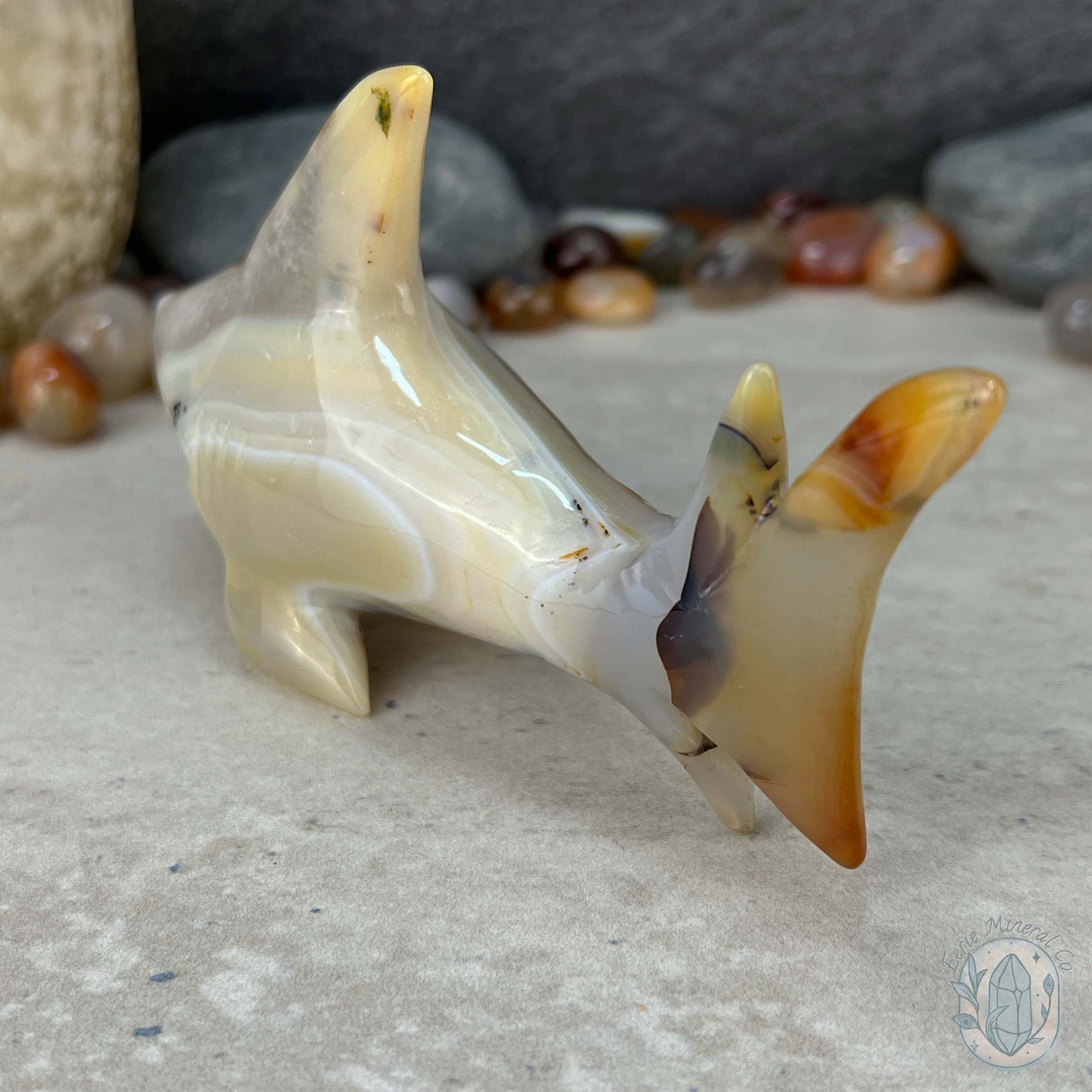 Layered Quartz Agate Great White Shark Carving