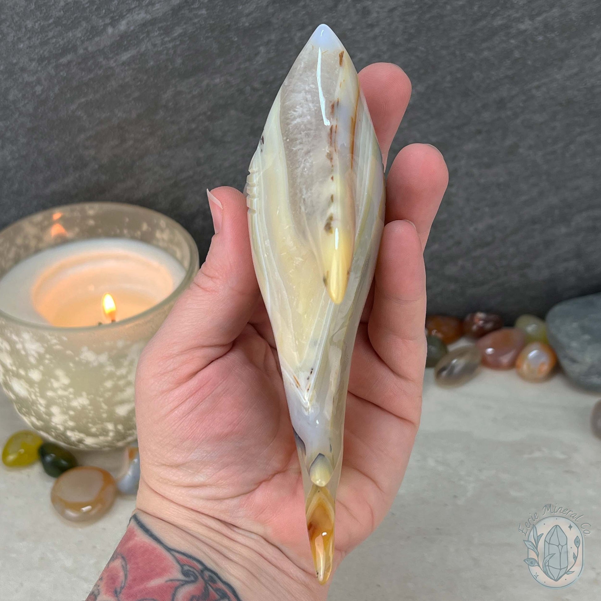 Layered Quartz Agate Great White Shark Carving