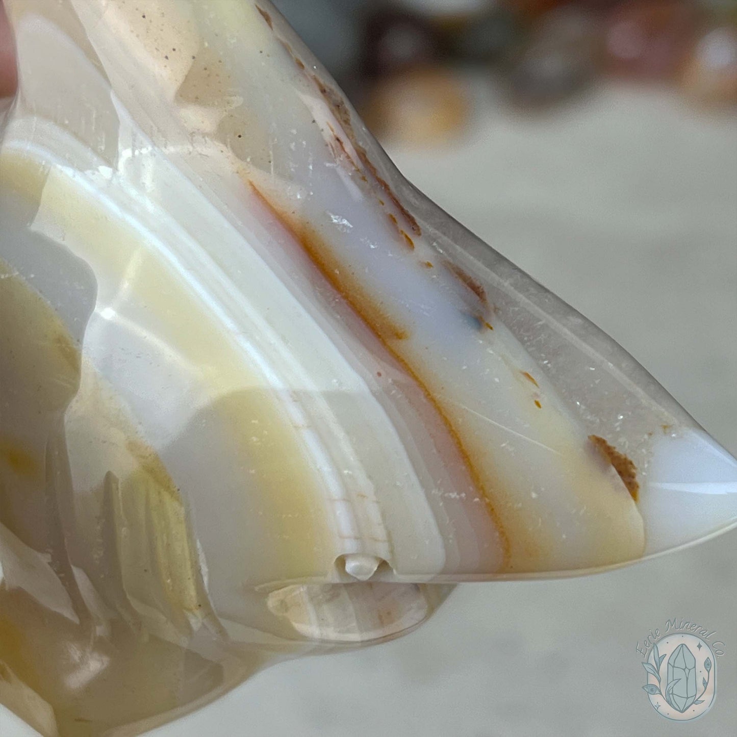 Layered Quartz Agate Great White Shark Carving