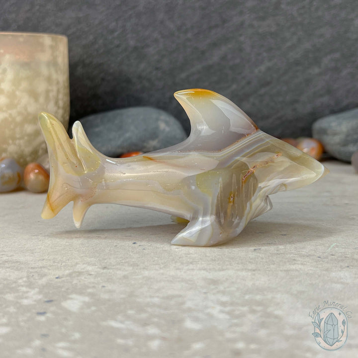 White Banded Agate Great White Shark Carving