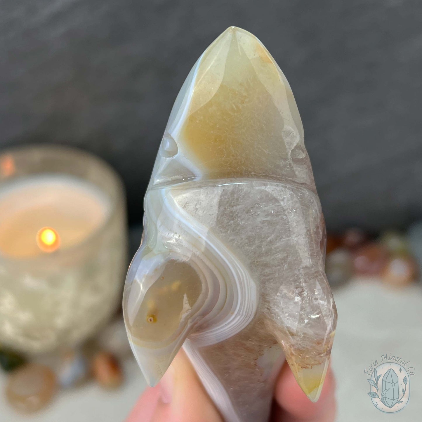 White Banded Agate Great White Shark Carving
