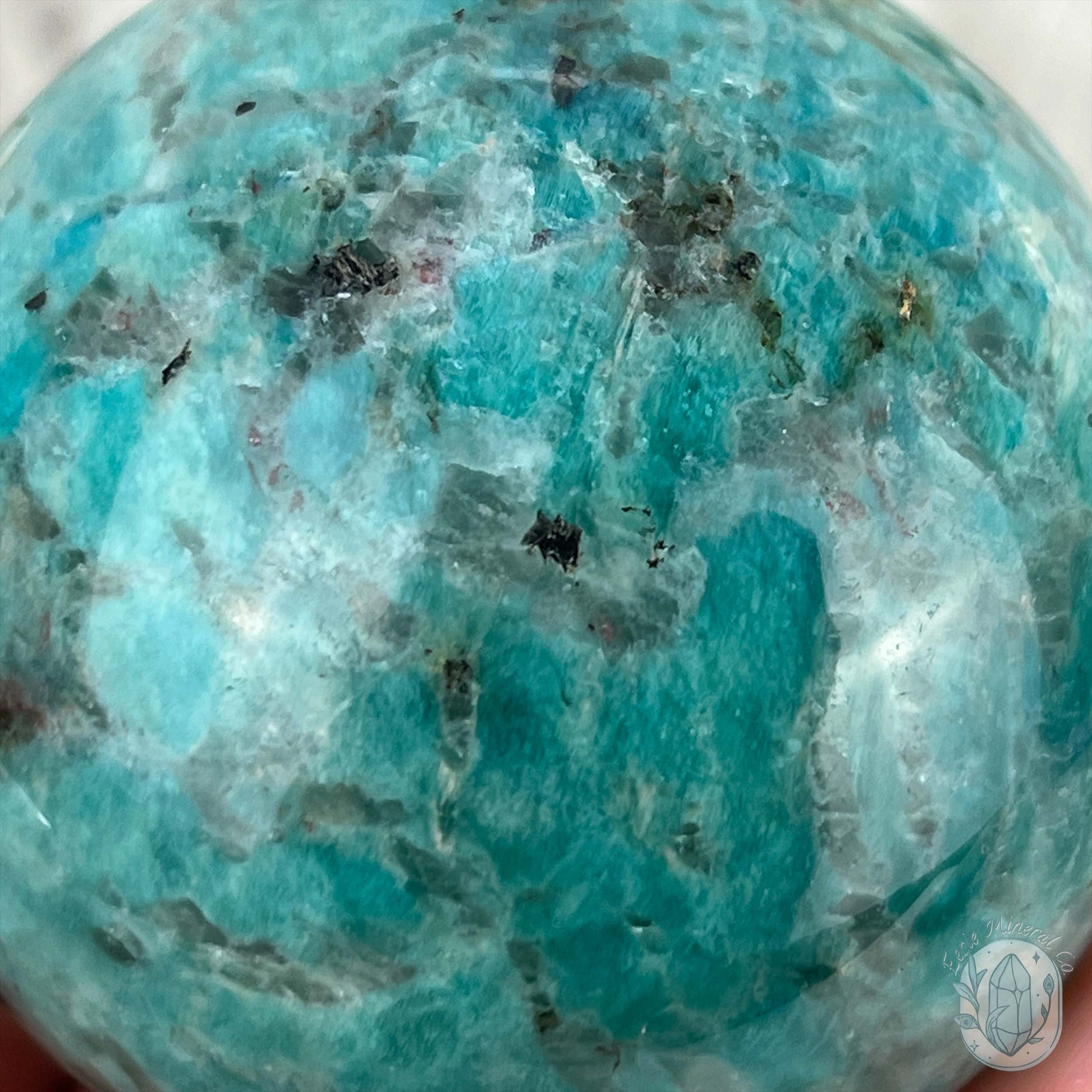 62mm Polished Amazonite with Smoky Quartz Sphere