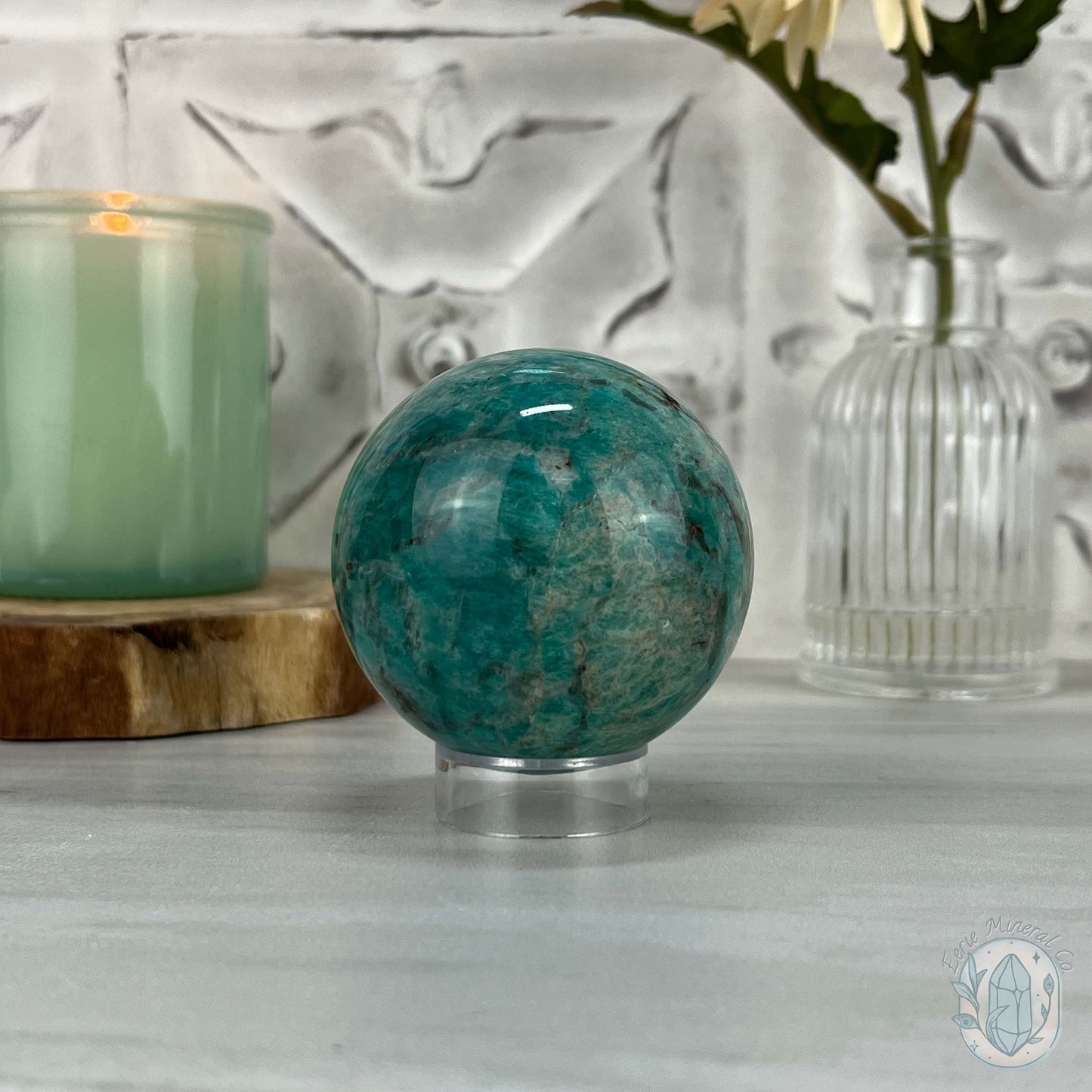 62mm Polished Amazonite with Smoky Quartz Sphere