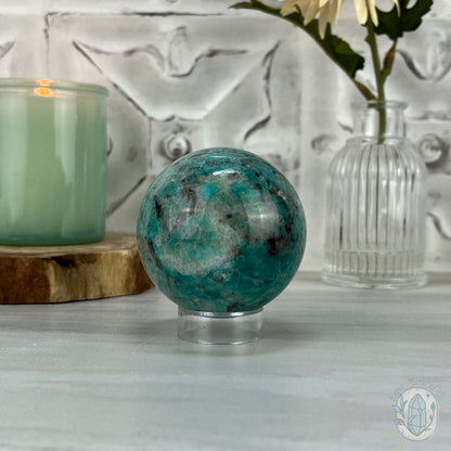 62mm Polished Amazonite with Smoky Quartz Sphere