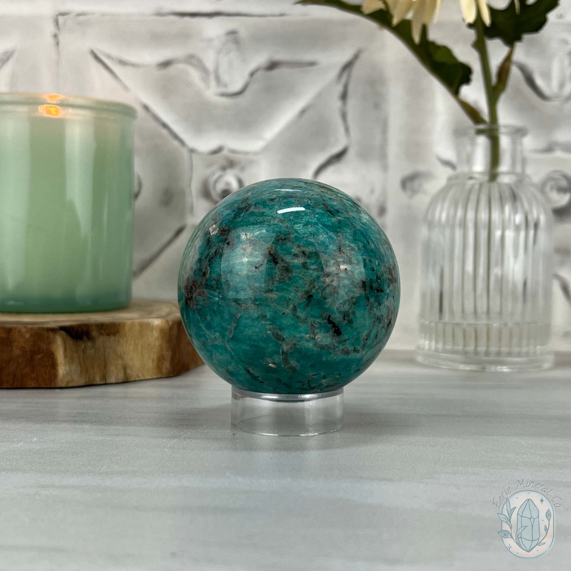 62mm Polished Amazonite with Smoky Quartz Sphere
