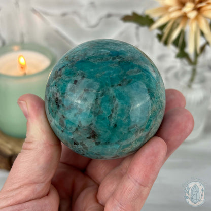 62mm Polished Amazonite with Smoky Quartz Sphere
