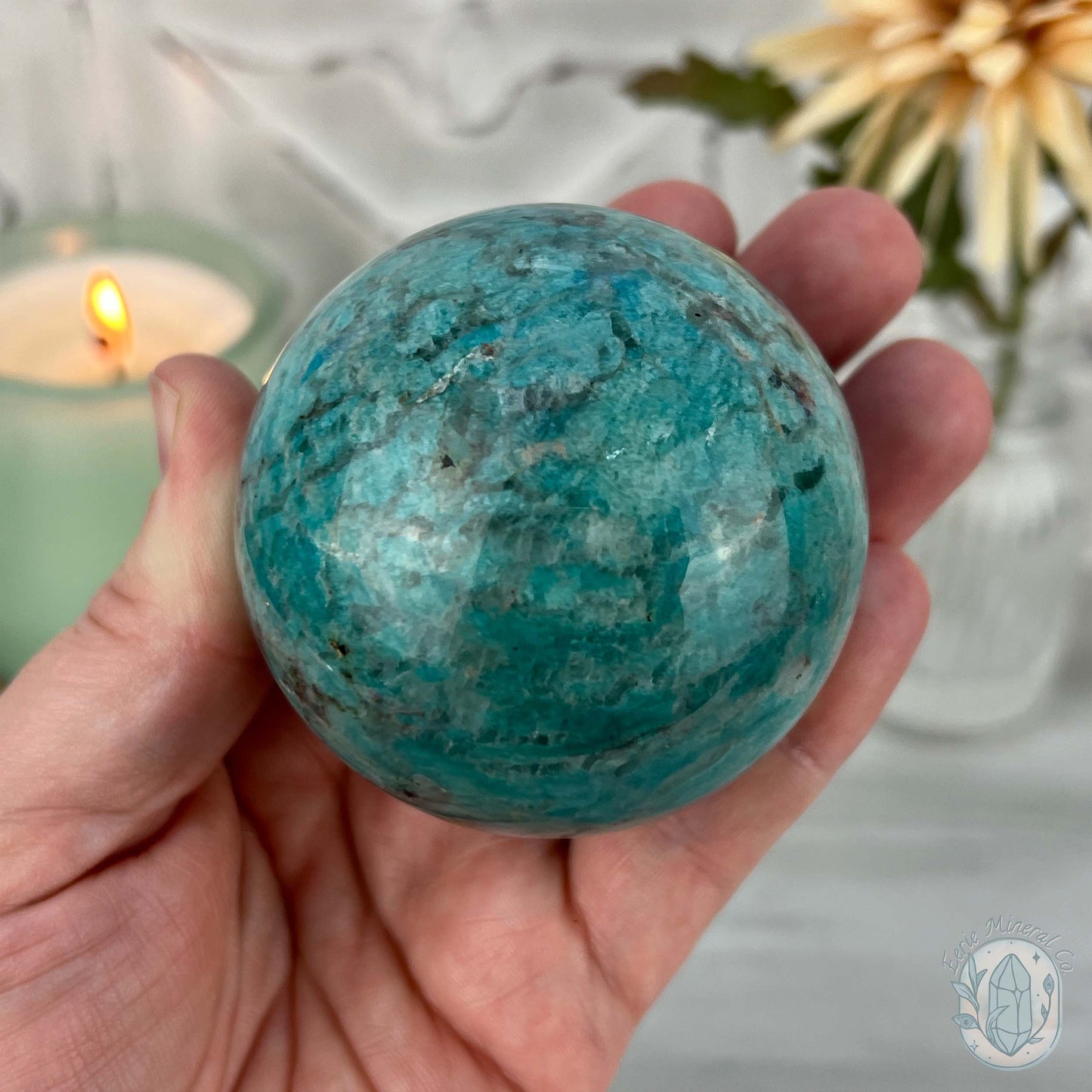 62mm Polished Amazonite with Smoky Quartz Sphere
