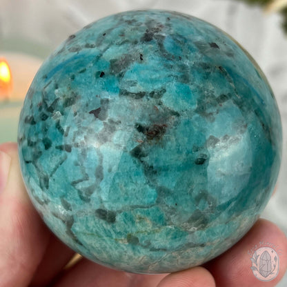 62mm Polished Amazonite with Smoky Quartz Sphere