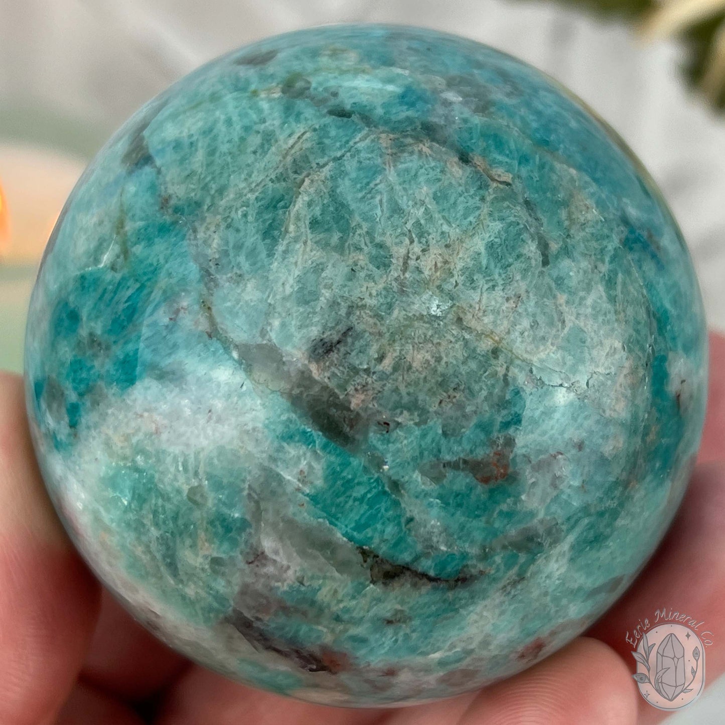 62mm Polished Amazonite with Smoky Quartz Sphere