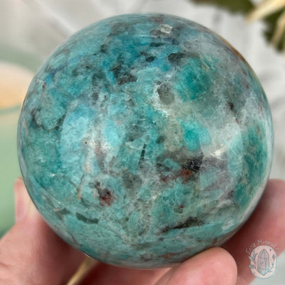 62mm Polished Amazonite with Smoky Quartz Sphere