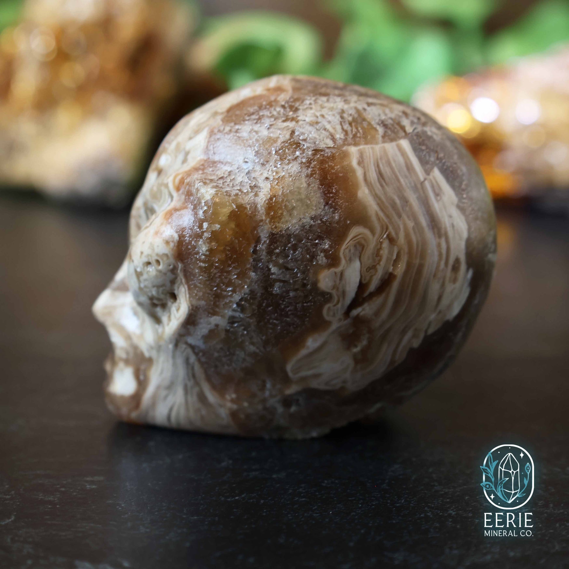Druzy Amber Calcite Alien Skull - UV Reactive
