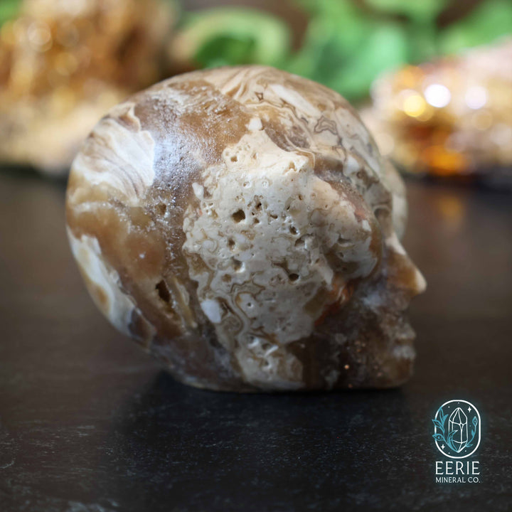 Druzy Amber Calcite Alien Skull - UV Reactive