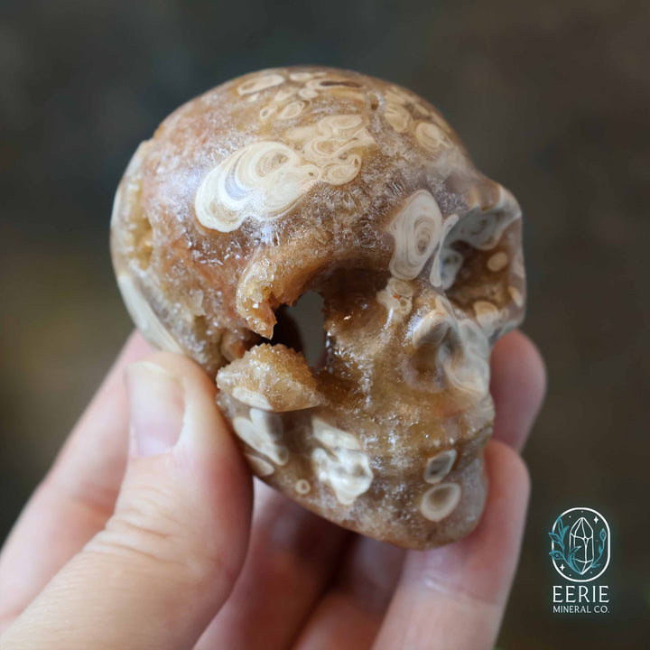 Golden Druzy Amber Calcite Skull Carving