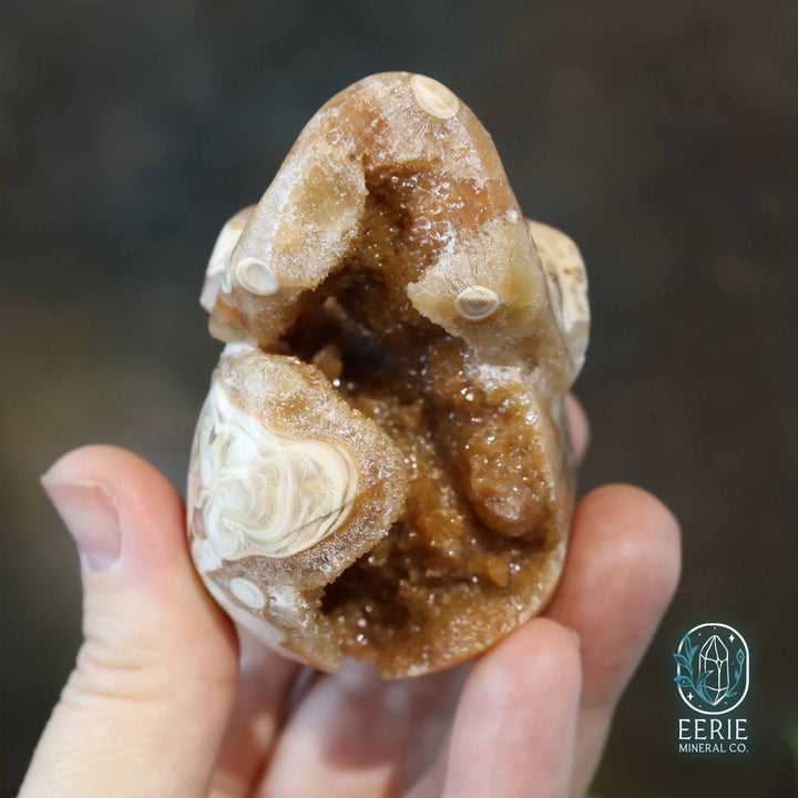 Golden Druzy Amber Calcite Skull Carving