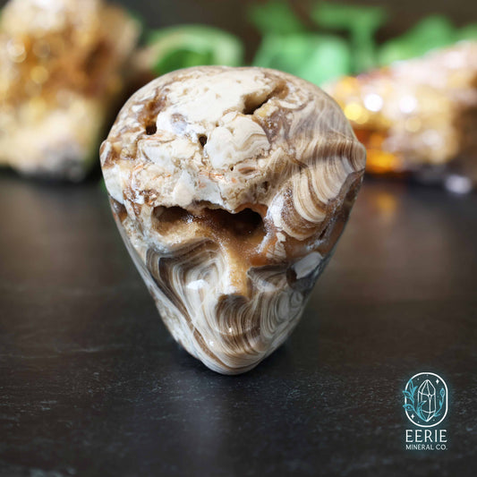UV Reactive Druzy Amber Calcite Alien Skull