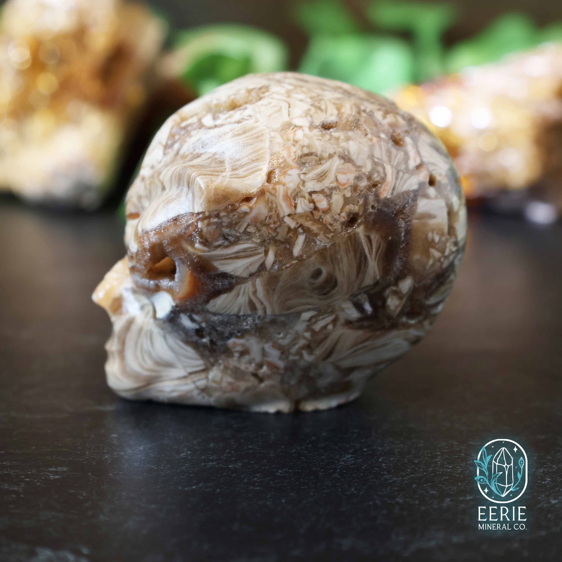 UV Reactive Druzy Amber Calcite Alien Skull