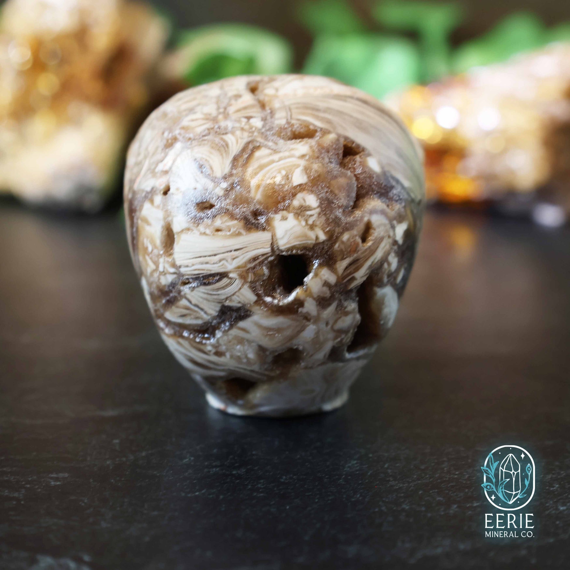UV Reactive Druzy Amber Calcite Alien Skull