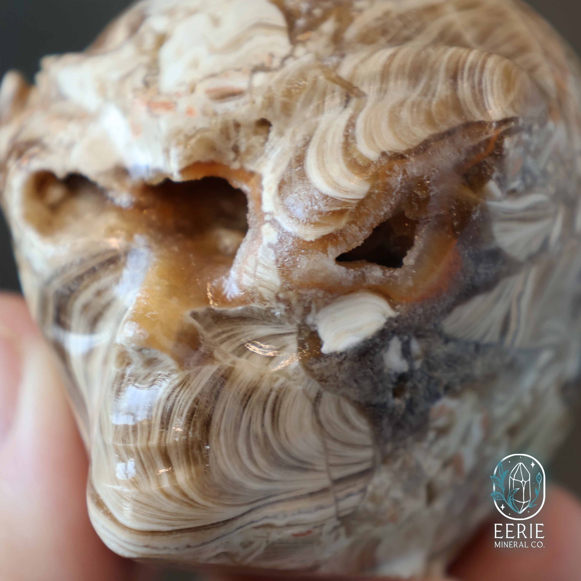 UV Reactive Druzy Amber Calcite Alien Skull