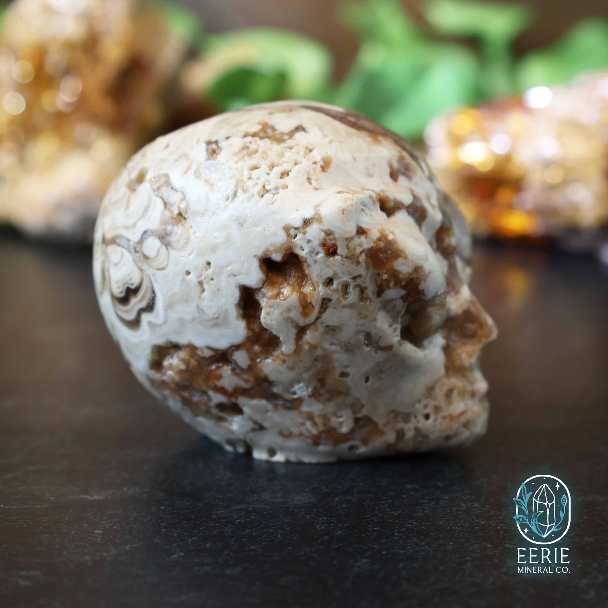 UV Reactive Amber Calcite Alien Head