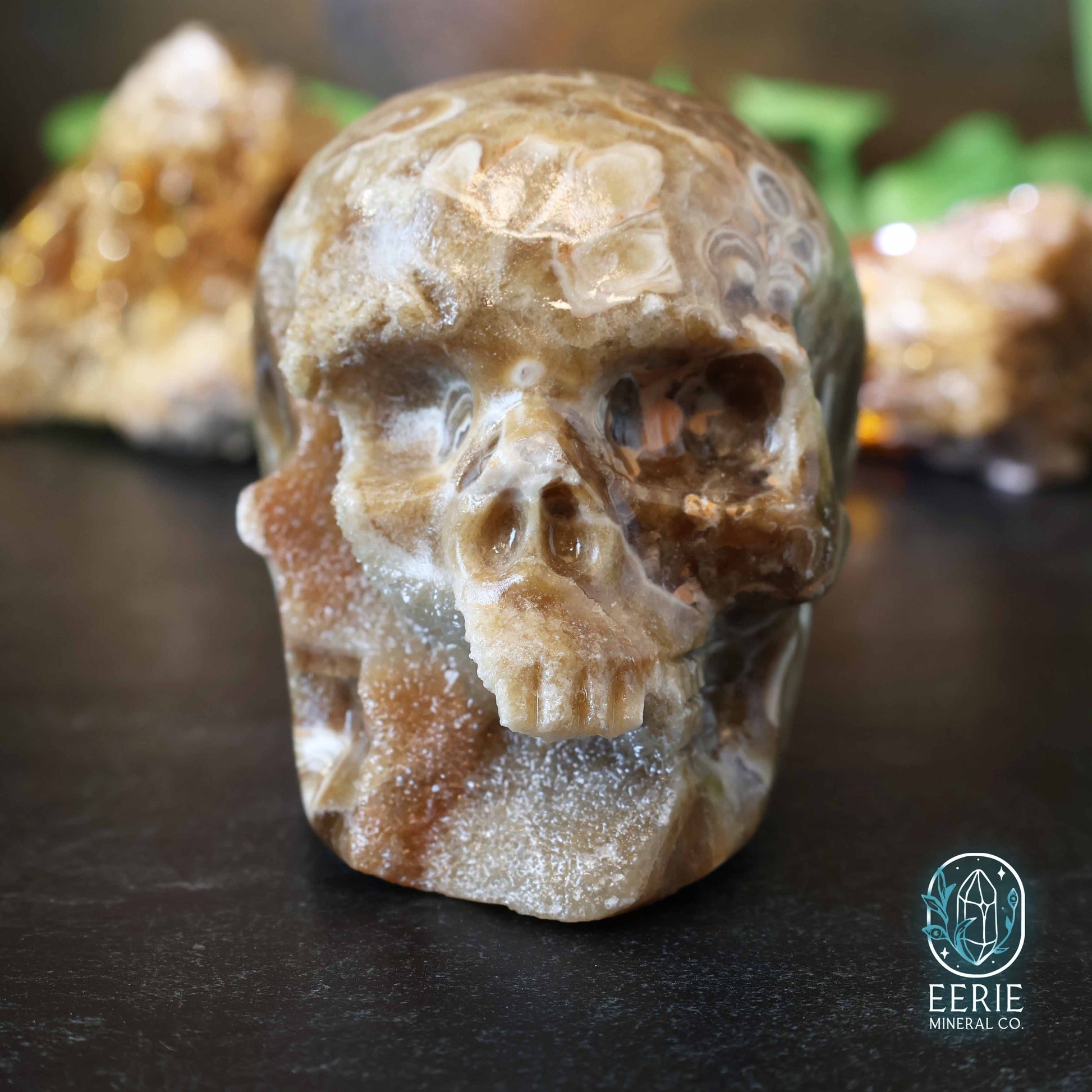 UV Reactive Druzy Amber Calcite Skull