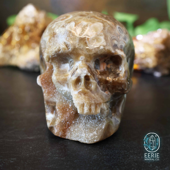 UV Reactive Druzy Amber Calcite Skull
