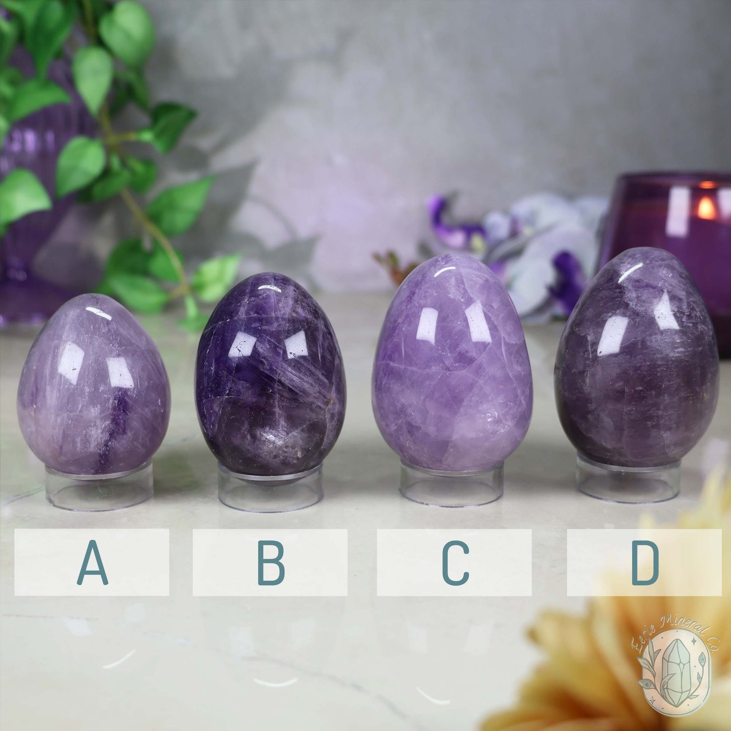 Polished Amethyst Crystal Egg Carvings