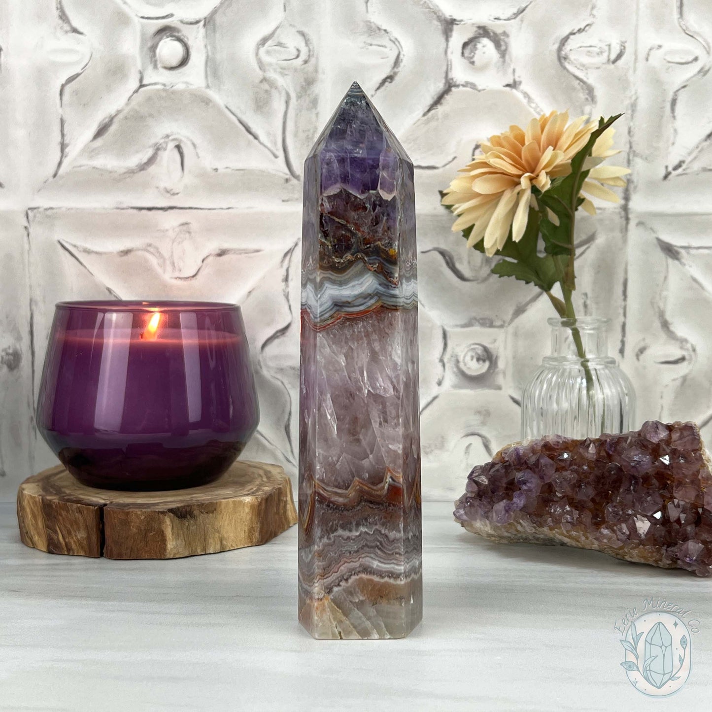 Amethyst with Crazy Lace Agate Tower