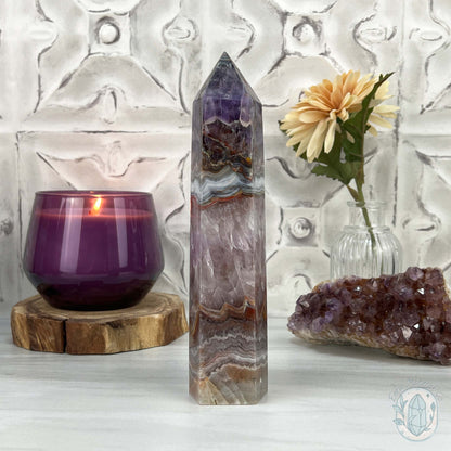 Amethyst with Crazy Lace Agate Tower