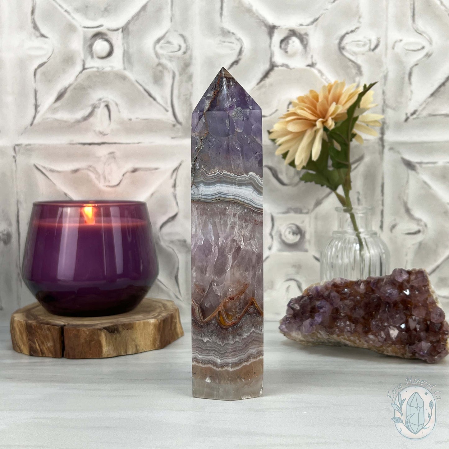 Amethyst with Crazy Lace Agate Tower