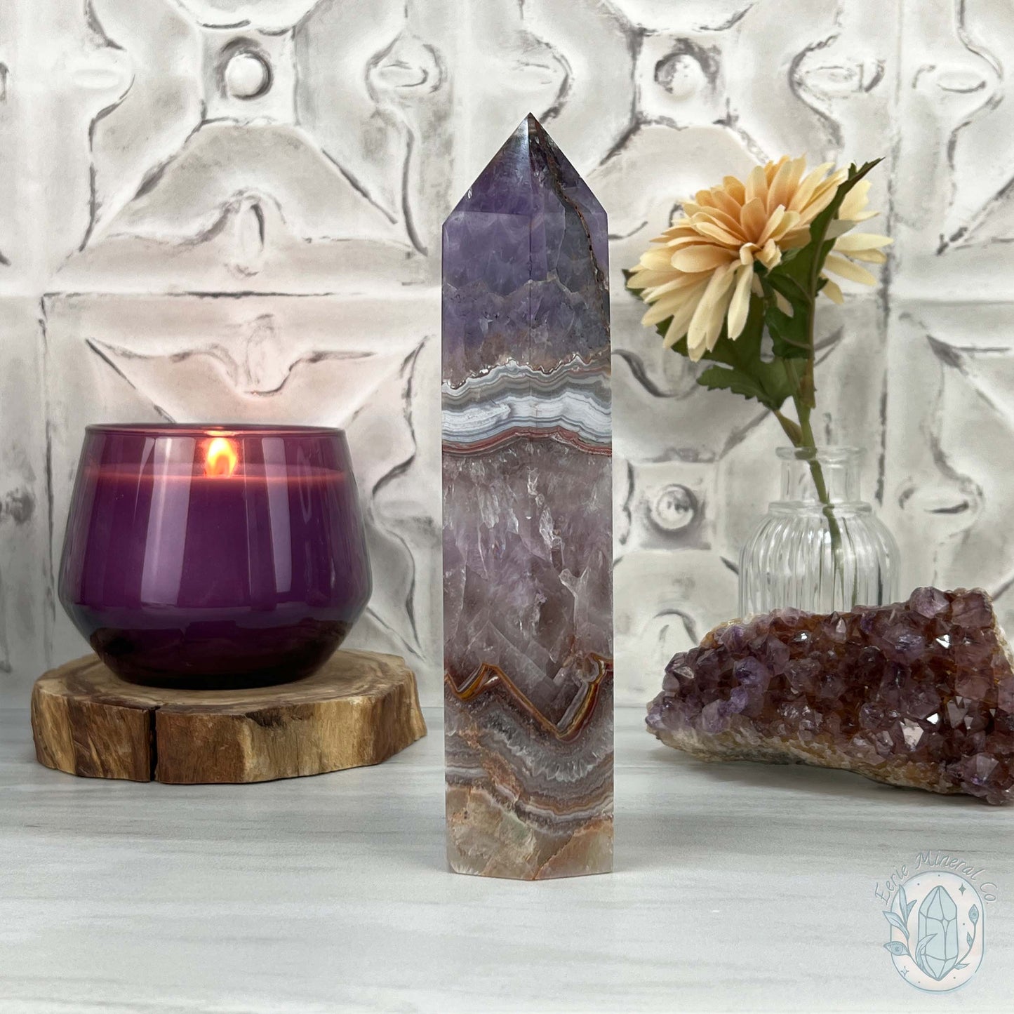 Amethyst with Crazy Lace Agate Tower