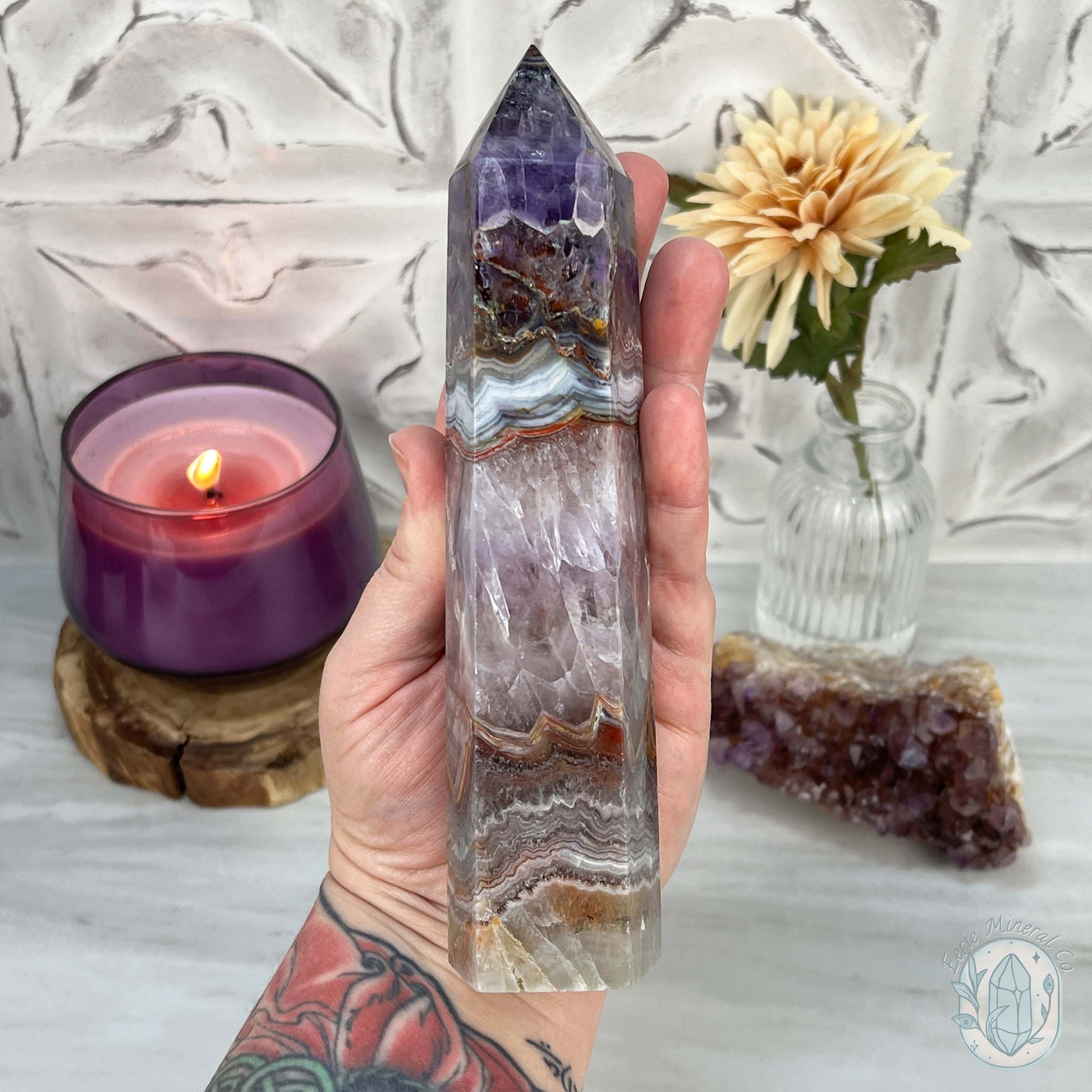 Amethyst with Crazy Lace Agate Tower