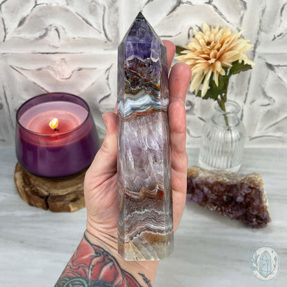 Amethyst with Crazy Lace Agate Tower