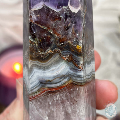 Amethyst with Crazy Lace Agate Tower