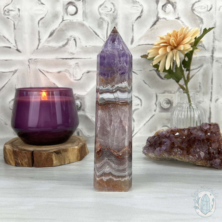 Amethyst with Crazy Lace Agate Tower