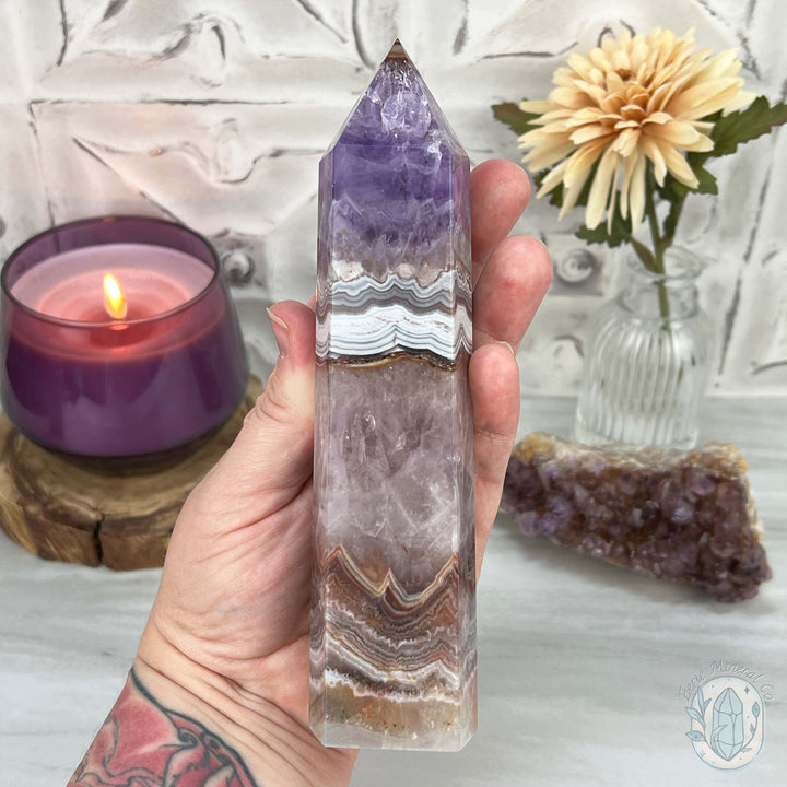 Amethyst with Crazy Lace Agate Tower