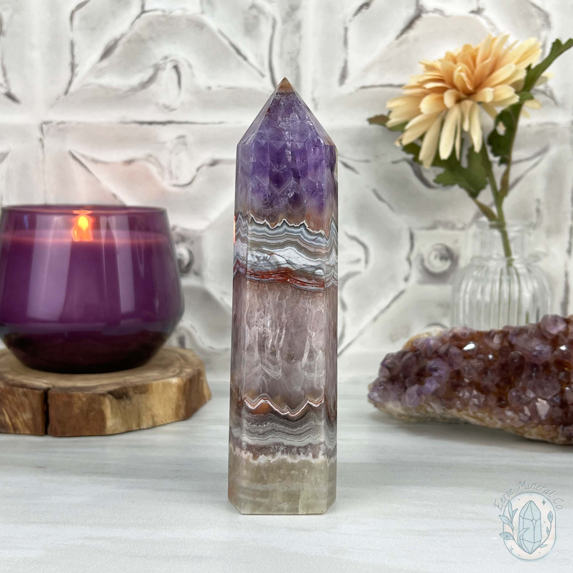 NEW MATERIAL - Amethyst with Crazy Lace Agate Tower