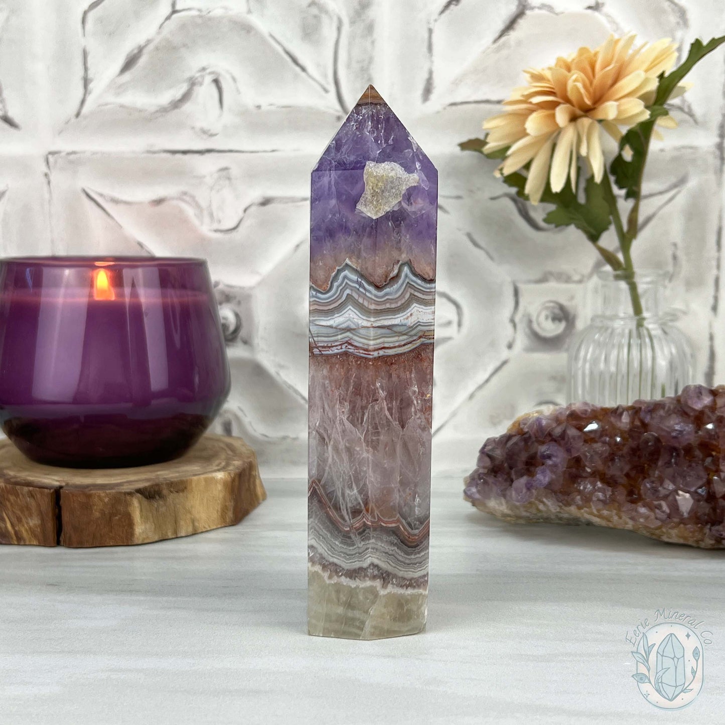 NEW MATERIAL - Amethyst with Crazy Lace Agate Tower