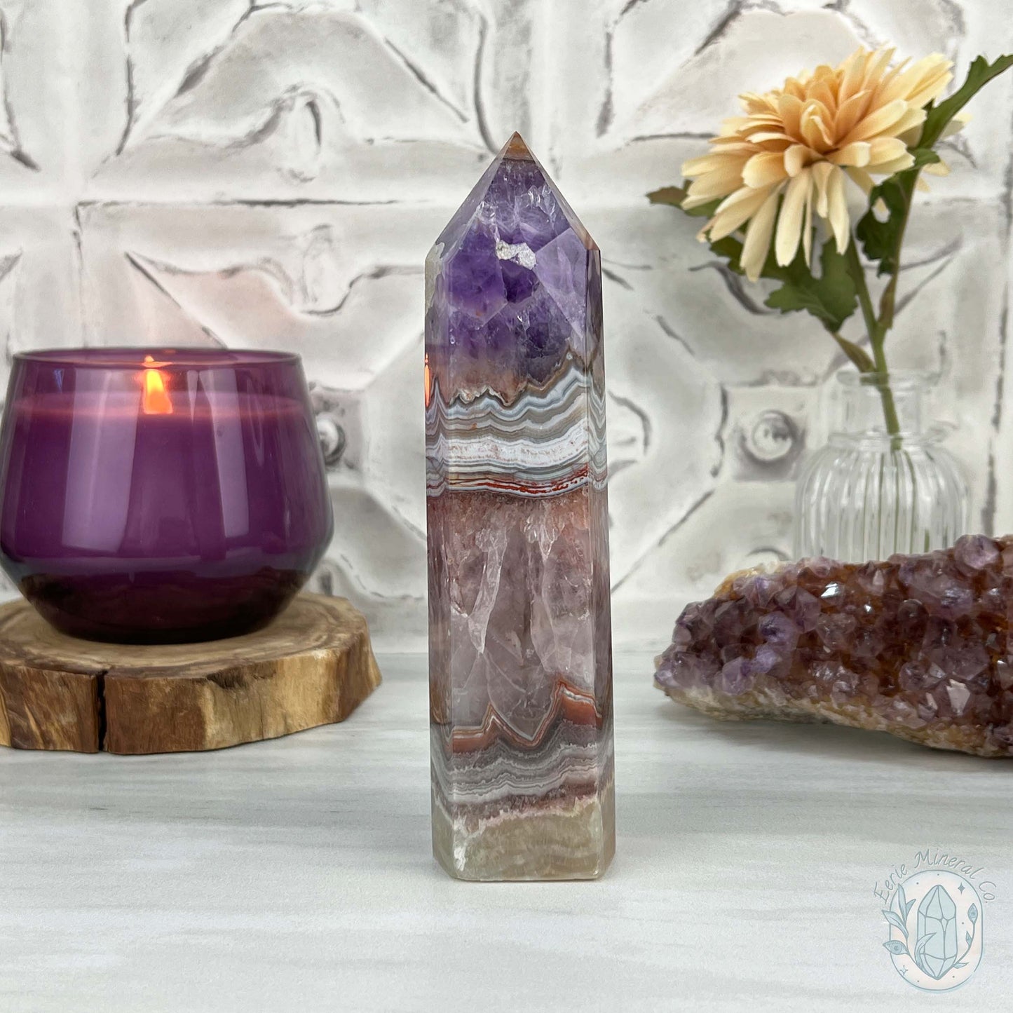 NEW MATERIAL - Amethyst with Crazy Lace Agate Tower