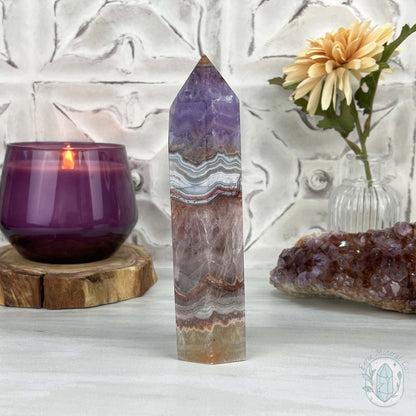 NEW MATERIAL - Amethyst with Crazy Lace Agate Tower