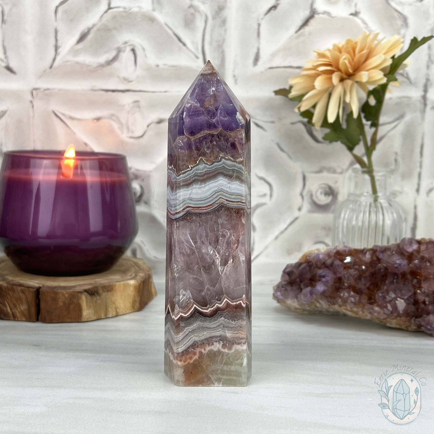 NEW MATERIAL - Amethyst with Crazy Lace Agate Tower