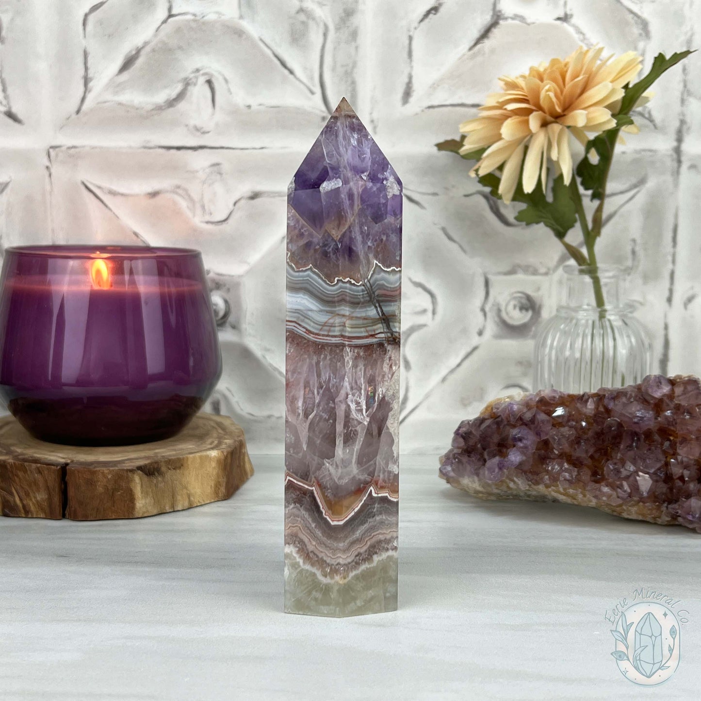 NEW MATERIAL - Amethyst with Crazy Lace Agate Tower